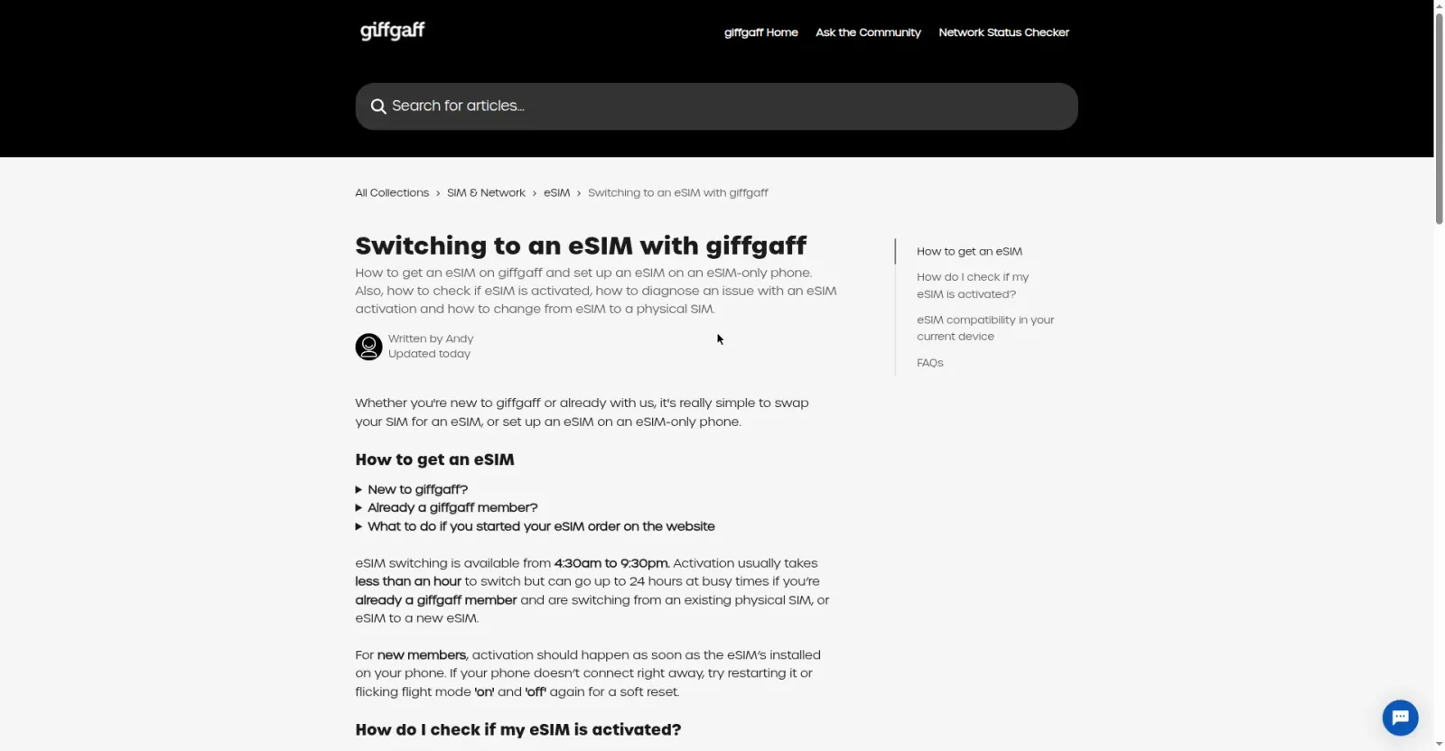 giffgaff 官方 eSIM 激活流程说明