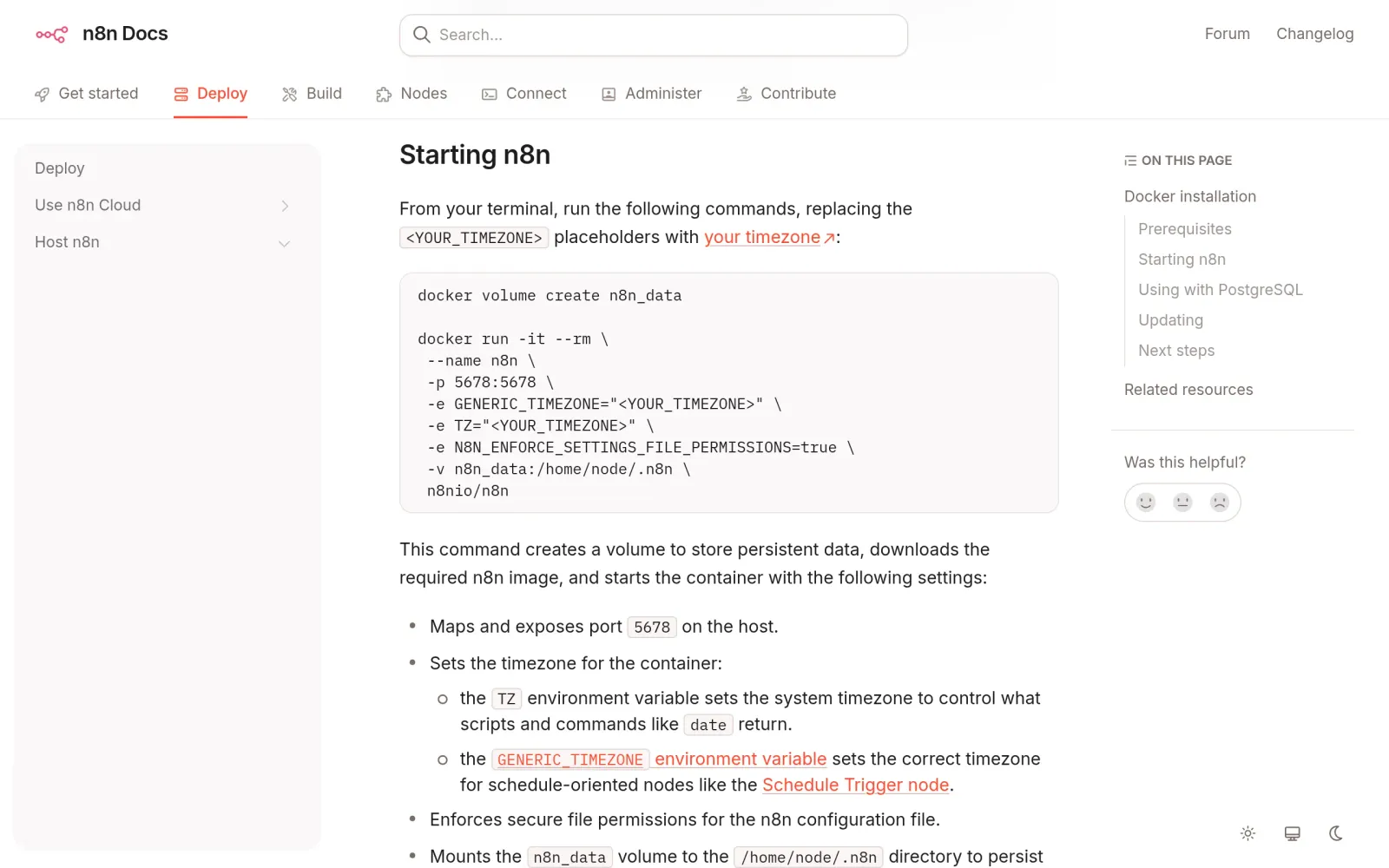 n8n 官方 Docker 安装文档（Starting n8n）