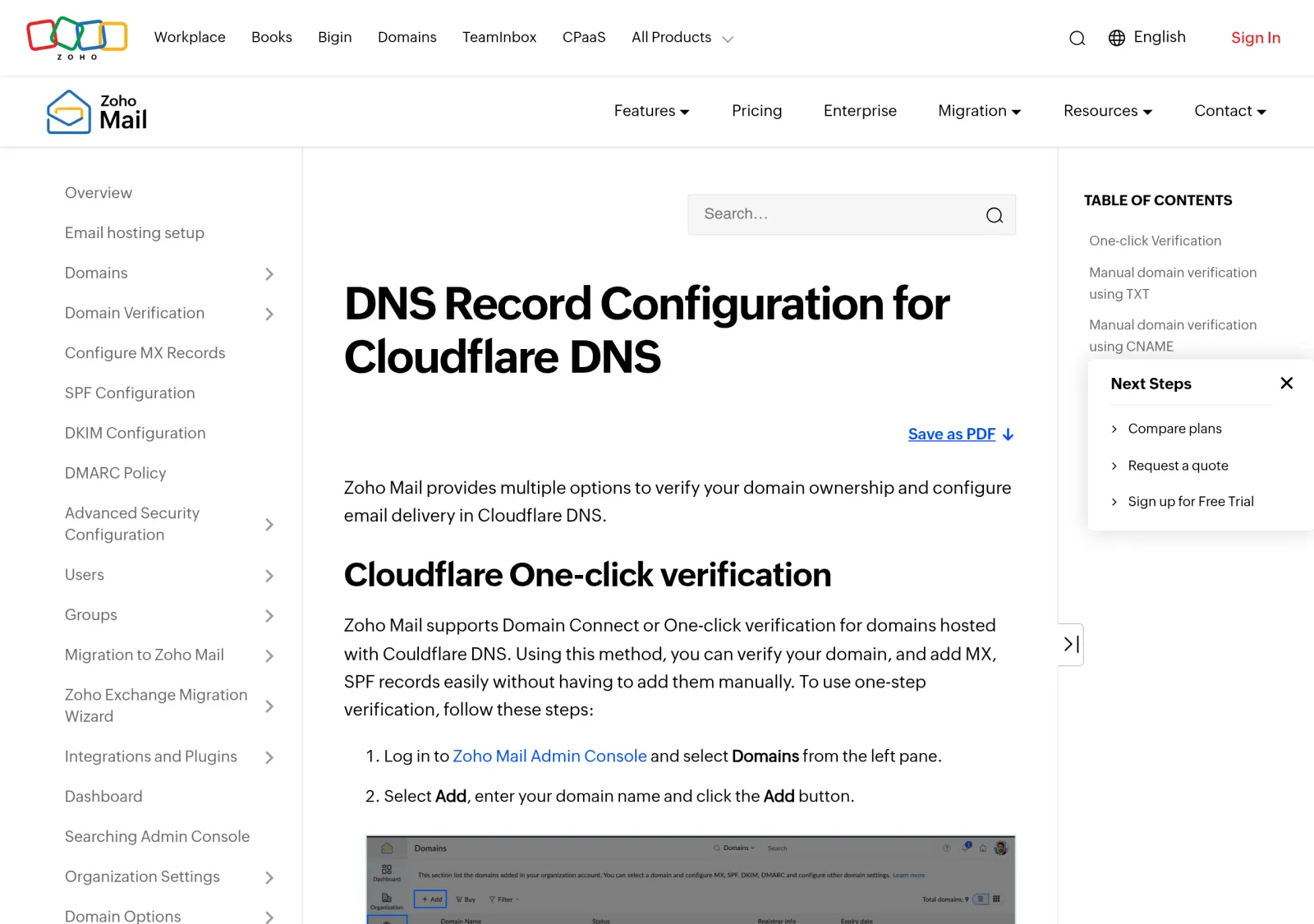 Zoho 官方文档:Cloudflare DNS 记录配置