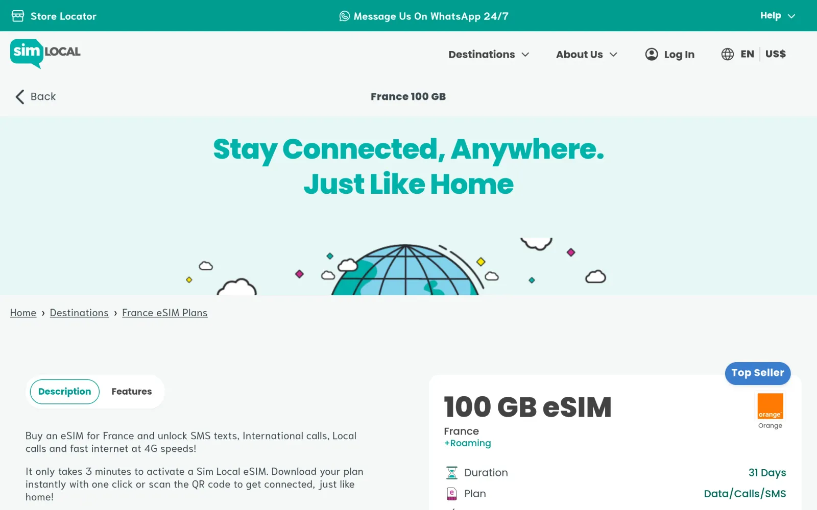 Sim Local真号码套餐详情页