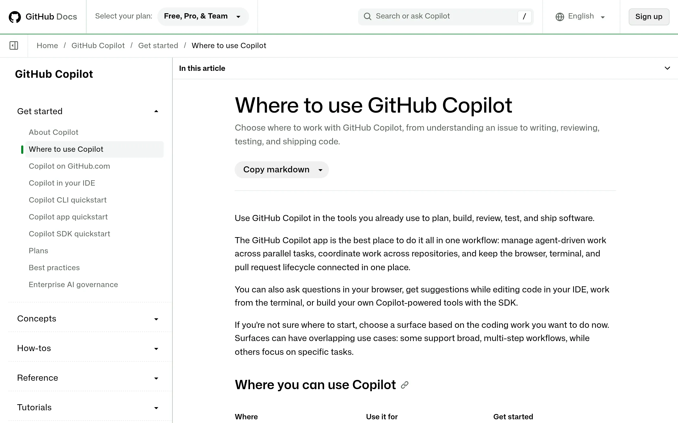 GitHub 官方文档:可以在 IDE、浏览器、终端、手机等位置使用 Copilot