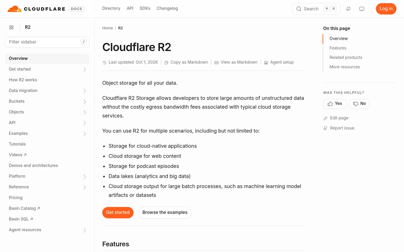 R2 official docs overview, Get started entry point