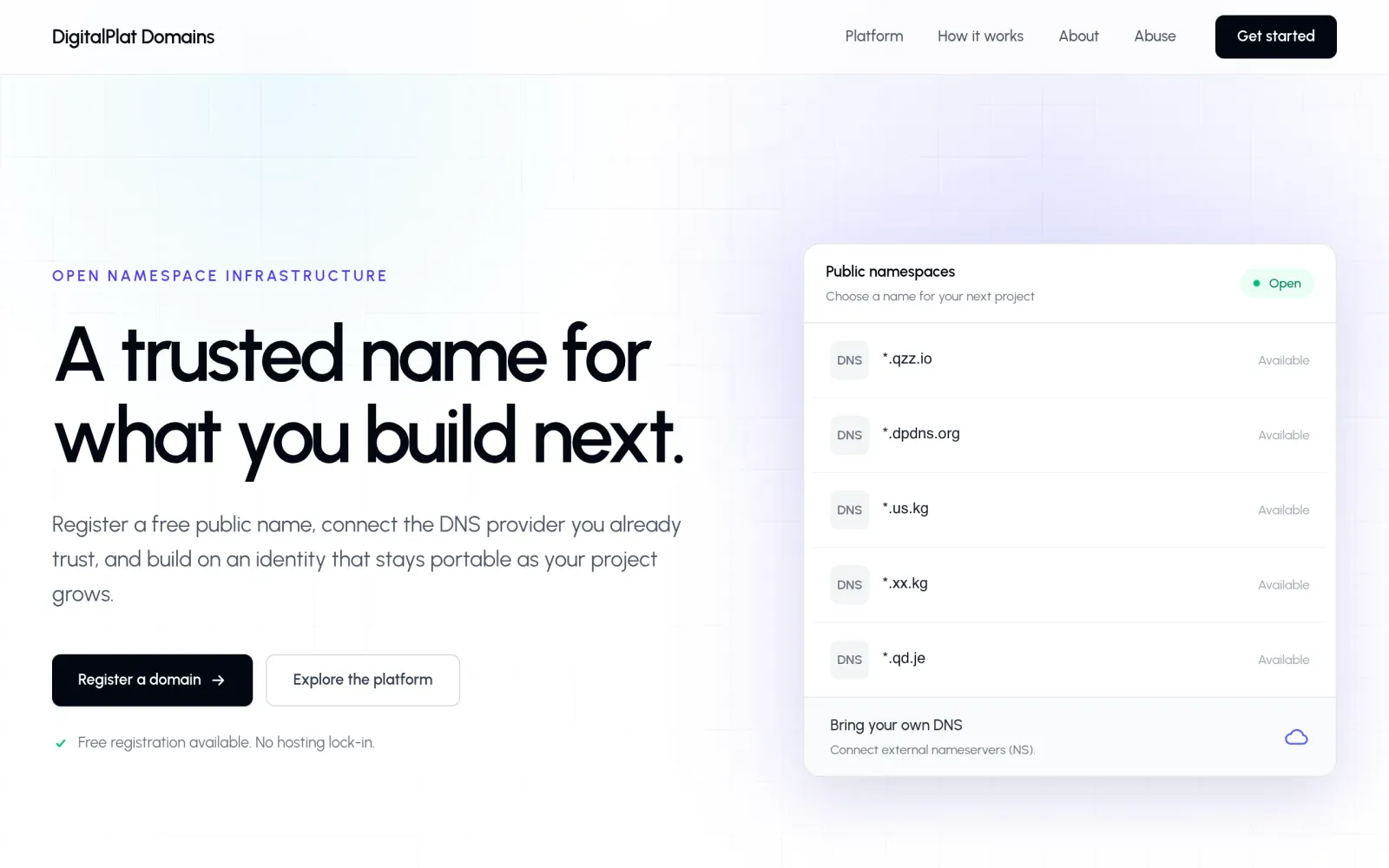 DigitalPlat homepage: free domain registration and DNS learning resources