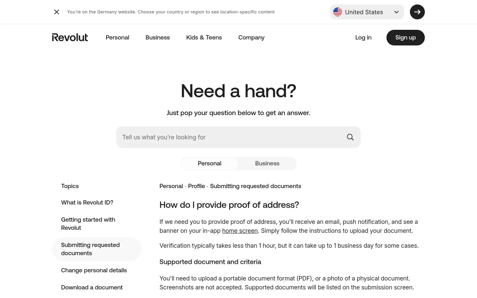 Revolut 德国版地址证明提交要求