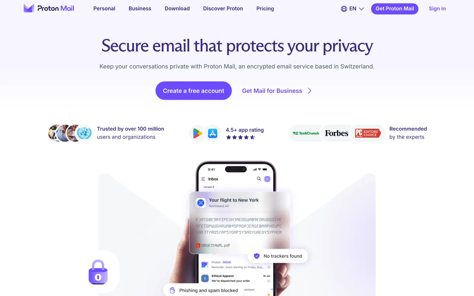 Proton Mail 官网首页