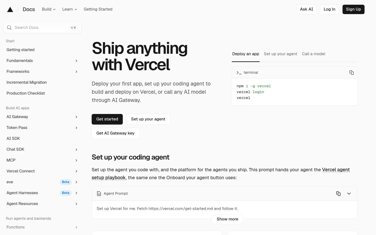 Vercel 官方文档首页