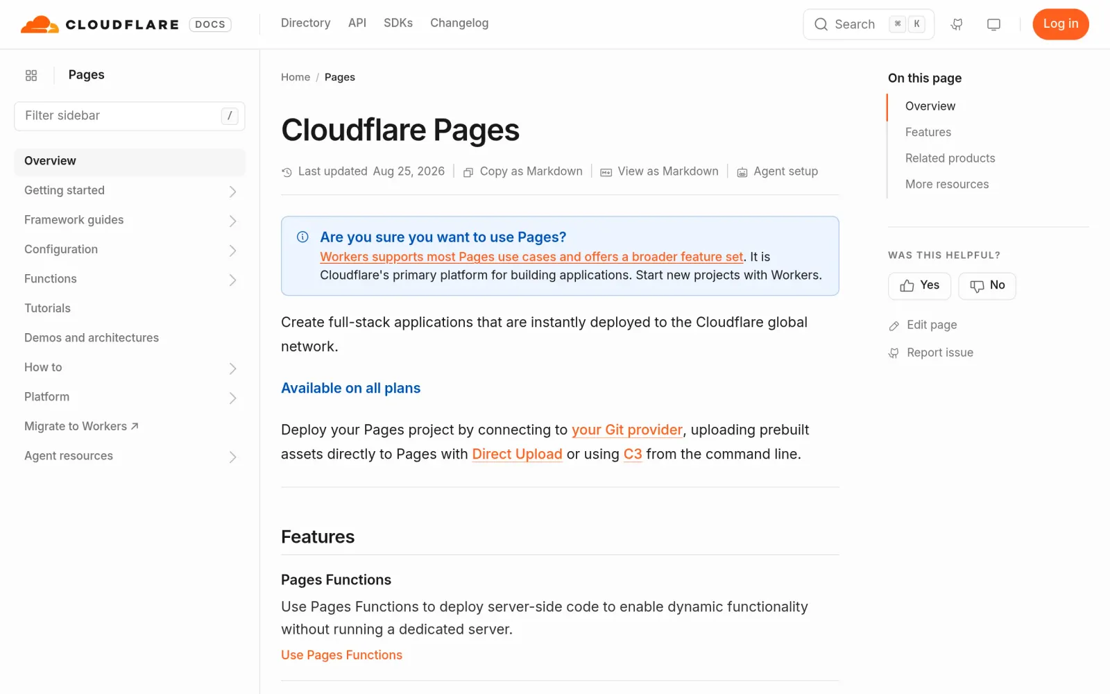 Cloudflare Pages 官方文档首页