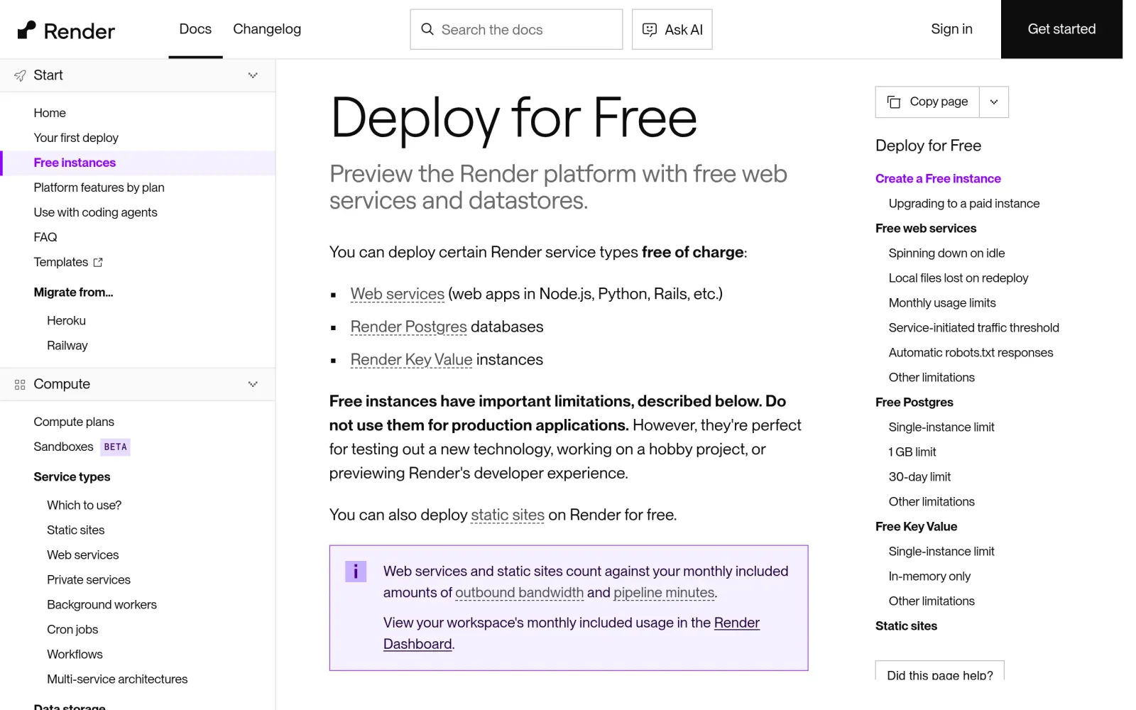 Render free-tier docs
