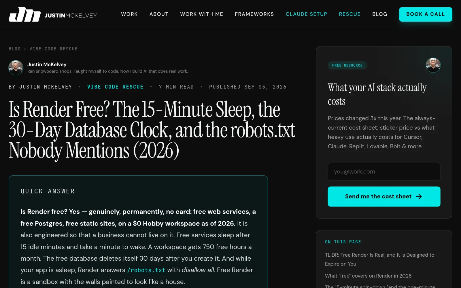 Render free tier in practice: sleep, database expiry, robots.txt