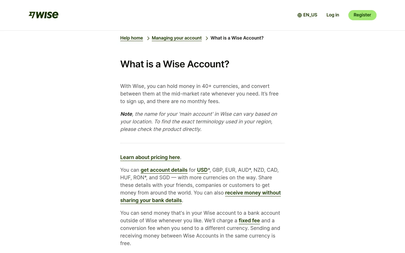 Wise official help page: What is a Wise account