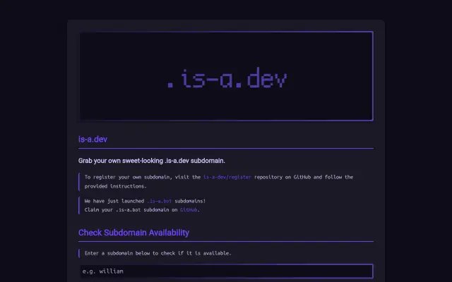 免费域名：is-a.dev 开发者子域名，GitHub 提个 PR 就拿下